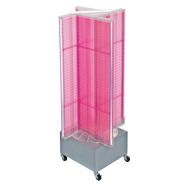 Pinwheel Pegboard Floor Display on Revolving Wheeled Base. Spinner Rack Stand.